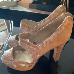 Beige Leather and Suede Heels